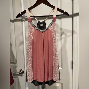 Rewind - Pink & Grey Tank Top with Lace Detail